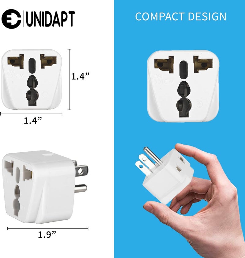 Unidapt محول سفر من المملكة المتحدة إلى الولايات المتحدة، محول من الهند إلى الولايات المتحدة، محولات للولايات المتحدة، عبوة من 2، محول قابس، محول سفر للولايات المتحدة، من الاتحاد الأوروبي إلى الولايات المتحدة مع مدخلين مزدوجين، محول عالمي إلى قابس أمريكي - Image 3